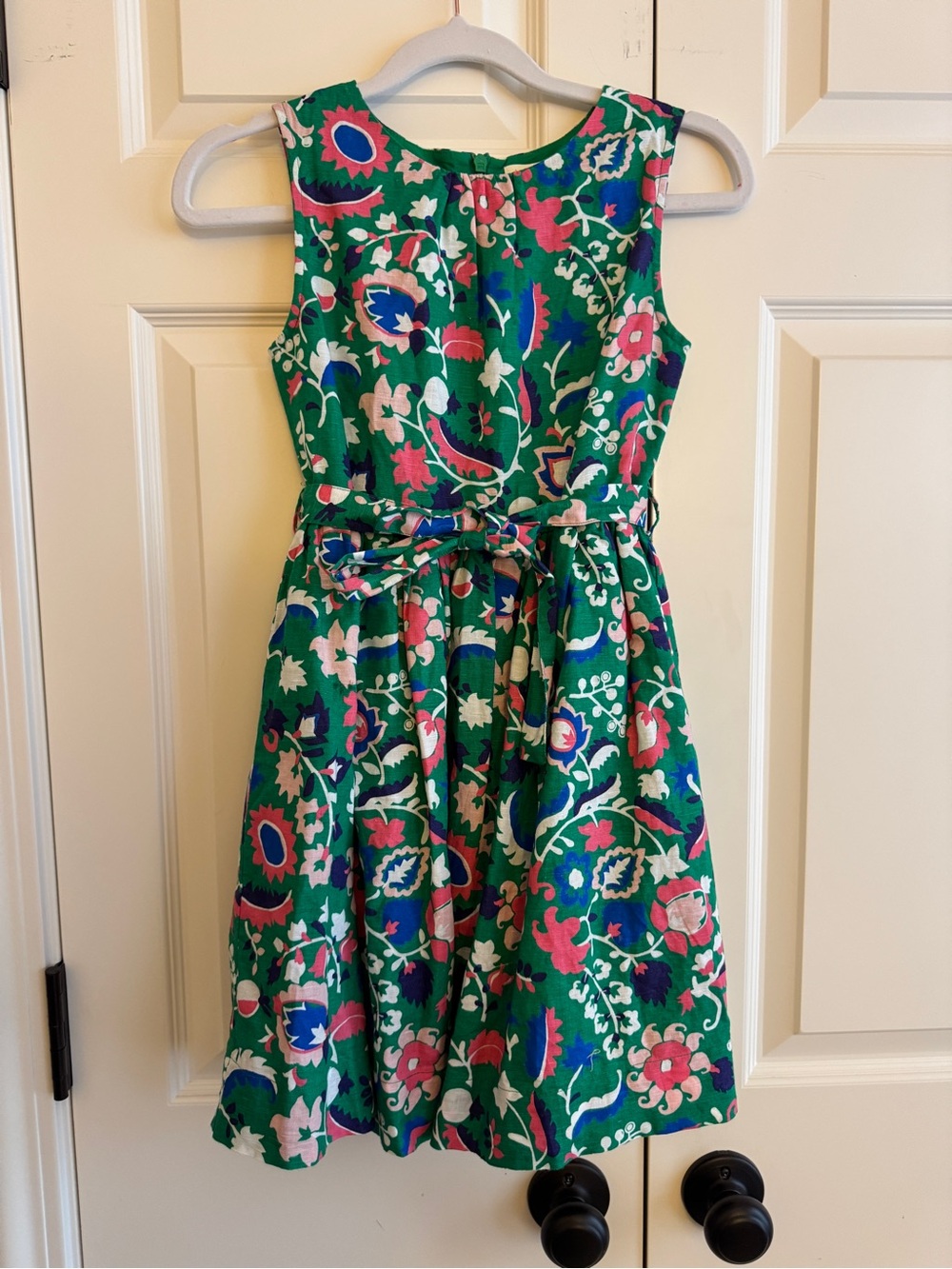 Mini Boden Girls Green Floral Fit & Flare Dress Sash 9-10Y